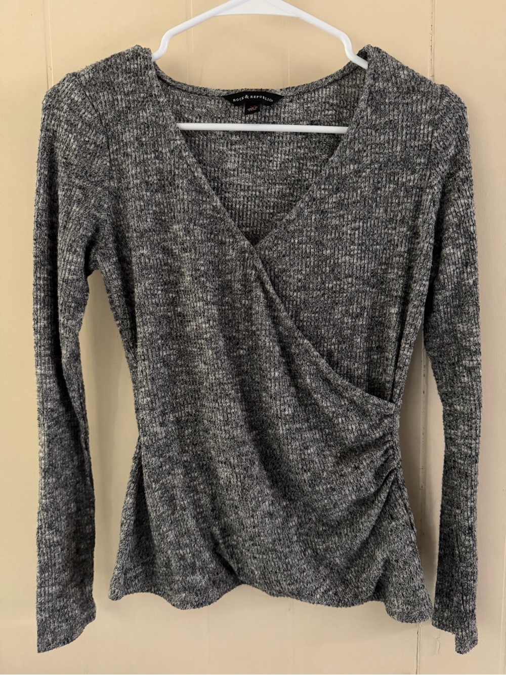 Rock & Republic Gray Heather Wrap-Style Long Sleeve Top